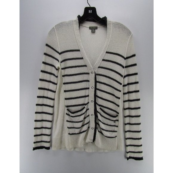 Eddie Bauer Sweaters - Eddie Bauer Sweater Petites Small Cardigan Striped Pockets Snap Up